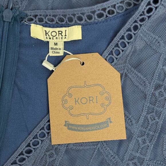 Kori America Dusty Blue Lace Romper V-Neck Flutter Sleeve Size M NWT Feminine - Picture 8 of 9